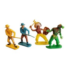 Lot 4 Figurines Far West Cowboy Indien W Germany Vintage Plastique Peintes - BE