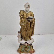 ANCIENNE STATUE, SAINT PIERRE, SANTIBELLI, TERRE CUITE, XIX eme,  30,5 cm. Coq,