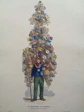 BELLE GRAVURE ANCIENNE Marchand de paniers Costumes Paris Fashion Plate