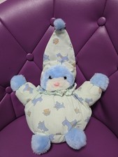 EB. Doudou peluche CLEVER CHAT ours Bleu blanc nez rose bonnet Vintage 25cm TBE