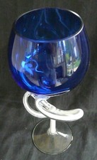 Verre soufflé bouche bleu &