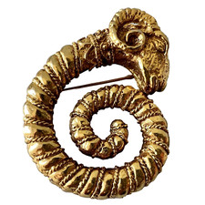 Broche Bélier métal doré vintage couture - Ram's head brooch Aries Zodiac