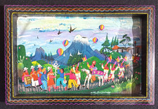 Tableau naïf équatorien / huile sur peau / signé / 30x20cm