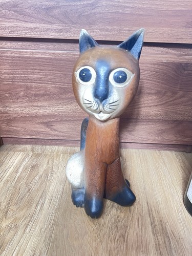 Statuette chat assis - statuette, bois