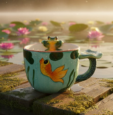 Tasse Grenouille Et Poisson – Mug Vintage Kitsch Étang Tropical Cadeau Original