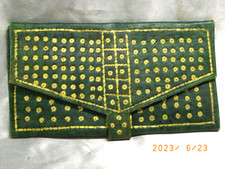 ANCIEN PORTE FEUILLE BILLET DOCUMENT  SAC  CUIR VERT PURSE