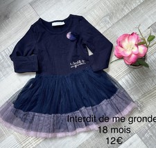 Interdit De Me Gronder 18 MOIS Fille: Robe Bleu Marine Jupe Voile Rose Mi Saison