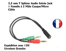  Cable   Jack 3.5mm Femelle vers 2 Jack Male Casque Micro  