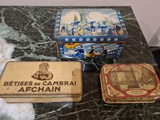 Boîtes en  métal Bêtises de Cambrai Afchain, Bergamottes Lalonde, Galettes bret.