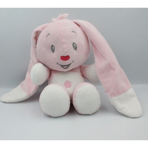 Doudou lapin rose blanc noeuds
