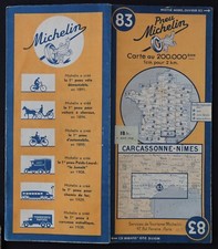 Carte MICHELIN 83 CARCASSONE NIMES 1945 Guide Bibendum pneu tyre map