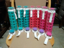 Lot of 7 Ello Syndicate 20oz Glass Water Bottles & 6 Spare Caps.