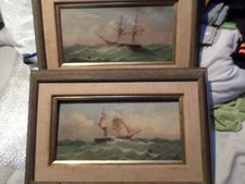 PAIRE TABLEAUX  PEINTURE SUR TOILE 19 EME SIECLE . MARINES .