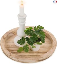 Plateau de Service Bois: Rond Bois Brûlé Clair Decoratif Bougies Plateaux R