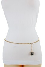 Femme Métal Or Chaîne Étroit Ceinture Hip Taille Haute Étain Balle Charme Xs S M