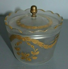 Sucrier Bonbonnière en Verre Blanc et Or Décor Peint à la Main