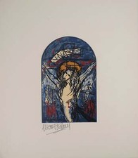 Michel-Marie POULAIN : Le Christ sur la croix, Lithographie originale signée