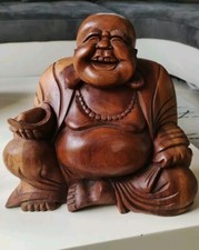 Grande Sculpture Bouddha Rieur/Indonésien en bois bicolore. Dim 24x26 cm