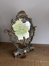 Ancien Miroir à Bascule Sur Pied Bronze Doré Ange Chérubin Baroque Vintage