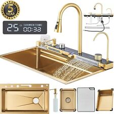 Évier de cuisine en acier inoxydable évier sous plan robinetterie cascade Golden