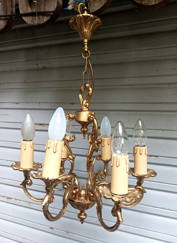 Lustre cage bronze feux - lustre,