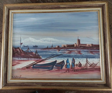 peinture sur toile - PÊCHEURS  EN AFRIQUE-signé  CHADIL