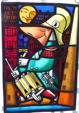 vintage VITRAIL soldat FANFARE guggenmusik basel SUISSE buntglas SWISS carnaval