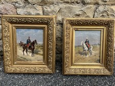 Paire de Tableaux signés A. GARDANNE XIXème « Militaires à Cheval » -  Militaria