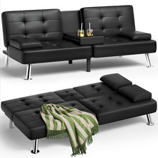 Black Leather Futon Sofa Bed