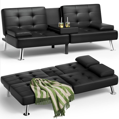 Black leather futon - black, sofa