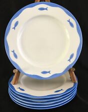 LIMOGES - YVES DESHOULIÈRES 6 GRANDES ASSIETTES DÉCOR POISSONS -  LUXE - 26,5 cm