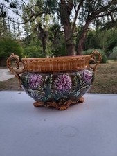 Grande Jardinière En Barbotine Ou Majolique Ancienne Onnaing