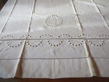 Drap N°413 ancien en fil de lin beau retour motifs monogramme PB  235 X 320 Cm