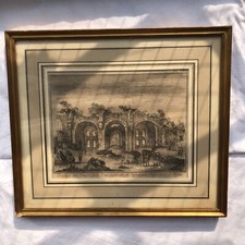 GRAVURE TEMPLE RUINES  ROMAINE