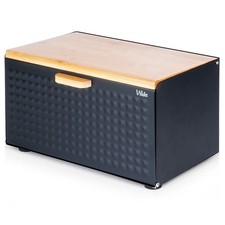 Boîte à Pain Métal et Bois Noir 35,5x22x20,5cm Double Couvercle Cuisine