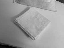 Linge Ancien 5 Serviettes A Broder Damasse De Soie Décor Fleurs De Lys