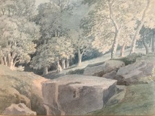 Très Belle Peinture Aquarelle Sur Papier XIXe Boudet 1824 Forêt Paysage Arbre