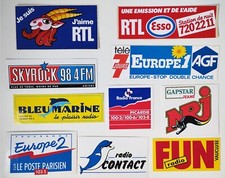 Lot de 10 autocollants de radios RTL, FUN RADIO, EUROPE1, NRJ, SKYROCK