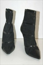 BARBARA BUI  Bottines Pointues Cuir & Dentelle Noire Talons Aiguilles T 39 TTBE