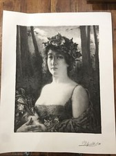 Grande Lithographie fin XIXème, (Symboliste/Romantique)Signée dans la planche ?