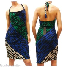 NWT BCBG MaxAzria Twisted Waist Zigzag Print Jersey Halter Party Dress XS S  M
