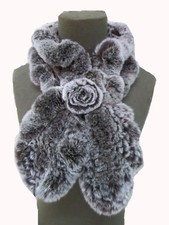 Echarpe Foulard Volant En Fourrure Veritable de Lapin Rex Tissage 6Couleurs