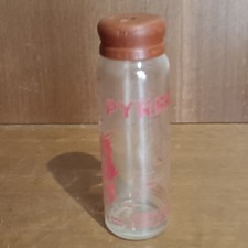 Collection, 4 Biberons En Verre Pyrex, Evian, Décor Enfant Rouge, Vintage