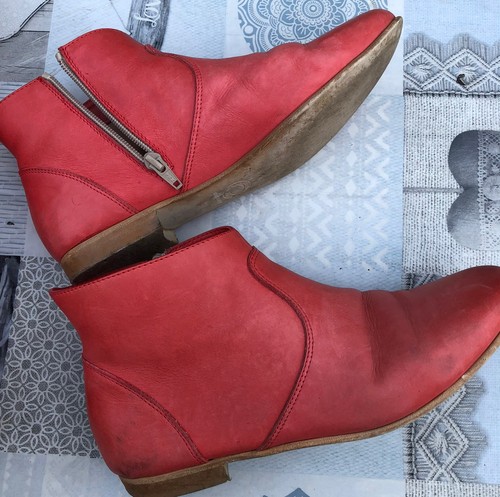Bottines cuir rouge corail - en,