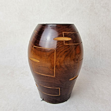 Vase en Bois Tourné – Style Mid-Century – Années 60-70 – Décor Géométrique