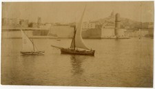 Photo Albuminé Marseille Le Port Voilier Bateau Vers 1880