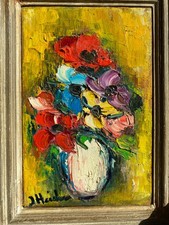 Tableau ancien bouquet de fleurs  Signée J. H..... à identifier