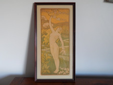 ANCIENNE GRAVURE Art Nouveau Femme Nue Signée PAUL BERTHON