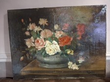  1 Huile Sur Toile Signe Roses