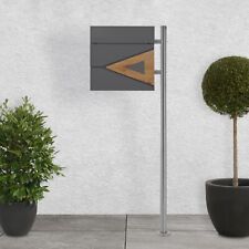 Boîte aux lettres anthracite/bois naturel avec support argenté acier inoxydable